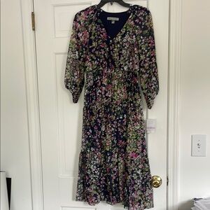 Danny & Nicole Navy with flowers midi Dress